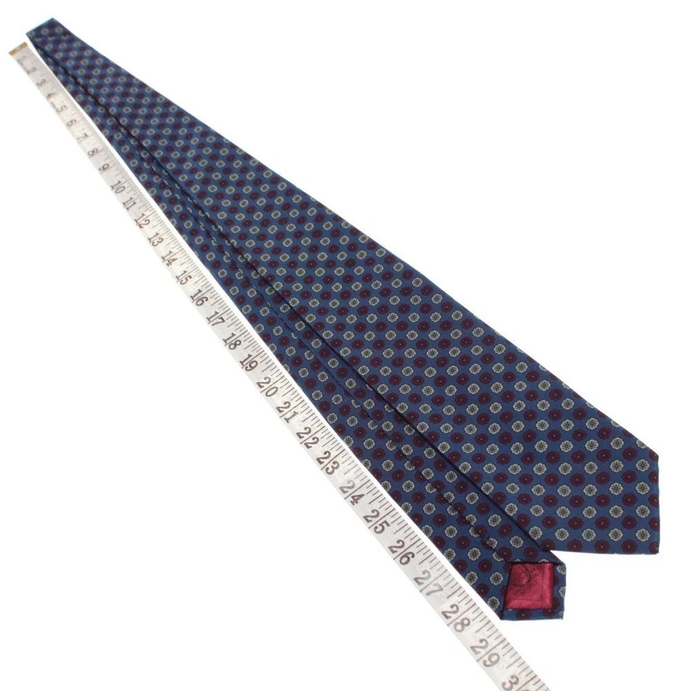 Brioni NWOT Neck Tie in Blue with Cream & Red Geometric Floral Print 100% Silk